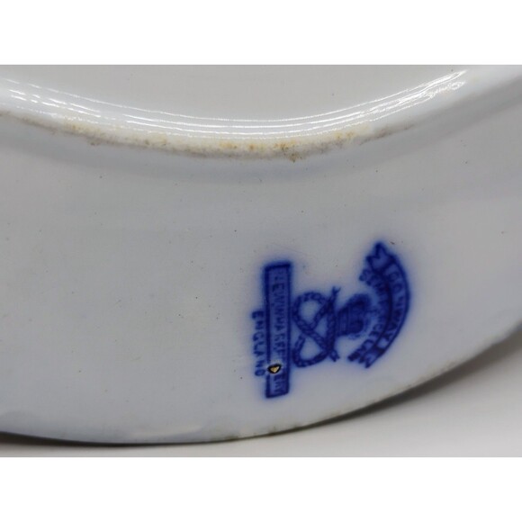 ANTIQUE CONWAY FLOW BLUE OVAL PLATE WITH EXTRAVAGANT PATTERN~10 3/4" LONG X 8" W - Picture 12 of 15